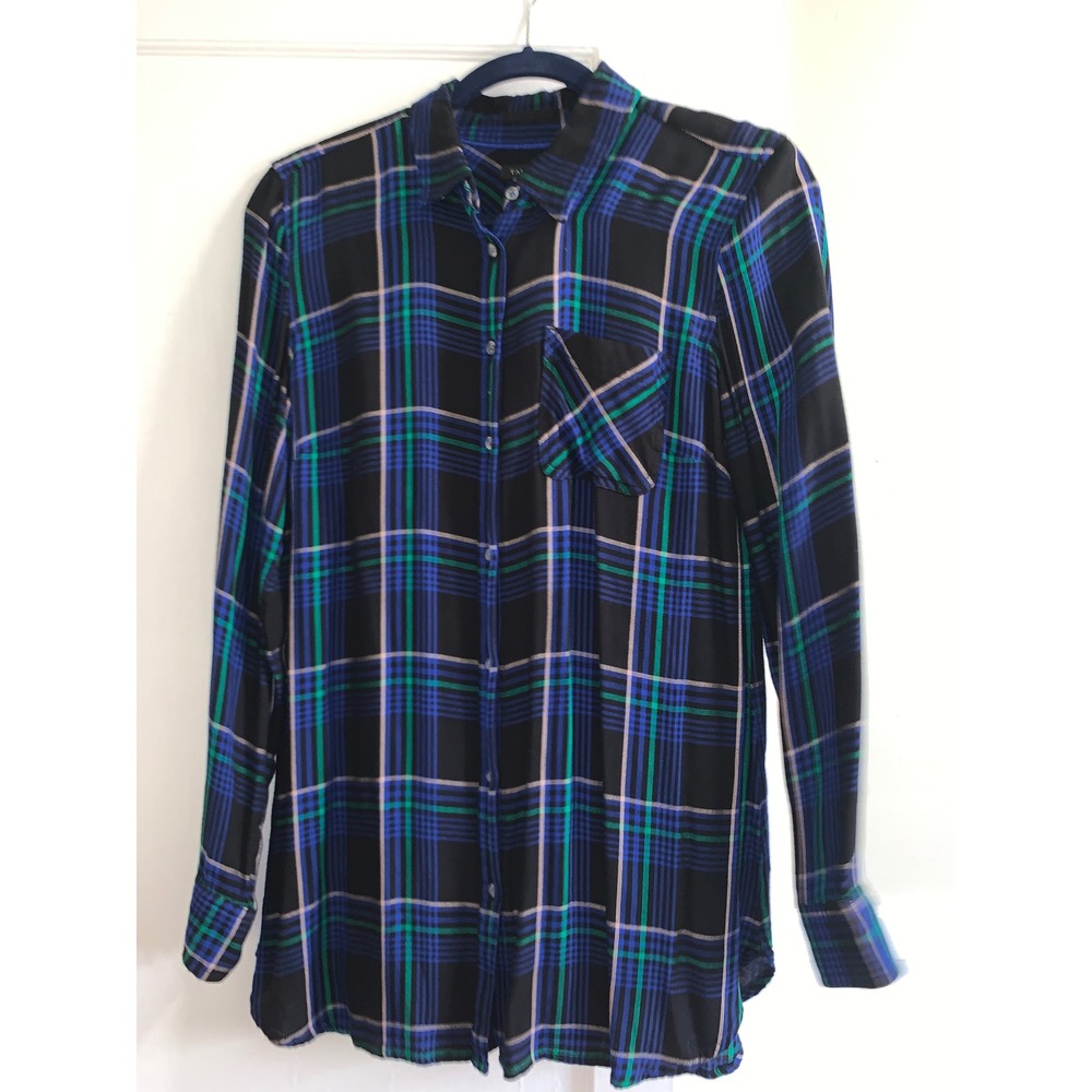 Talbots Womens Blue Green Plaid Button Down Shirt Long Sleeve Blouse Size M